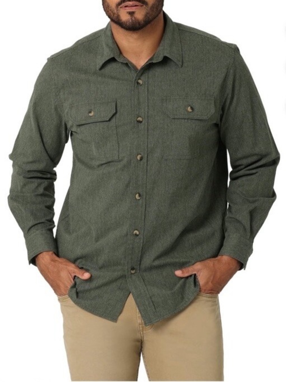 NWOT Men's Wrangler Olive Green Button Down Long Sleeve Shirt XL Western Casual